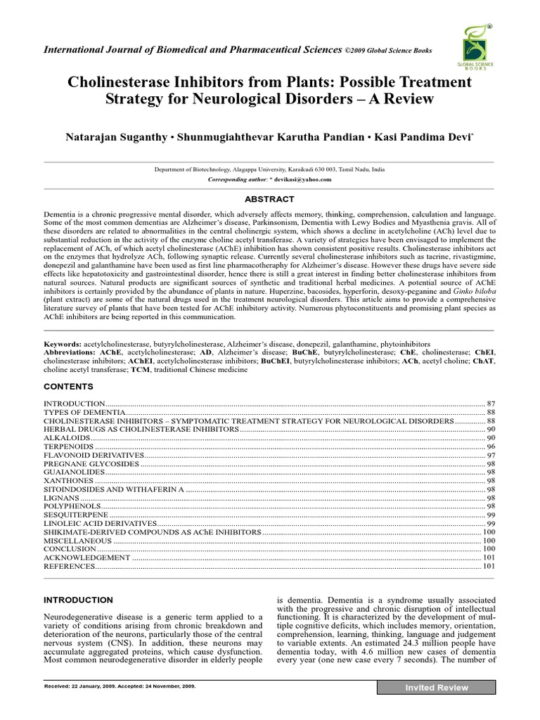 Cholinesterase Inhibitors From Plants Po PDF | PDF | Chemical Synapse ...