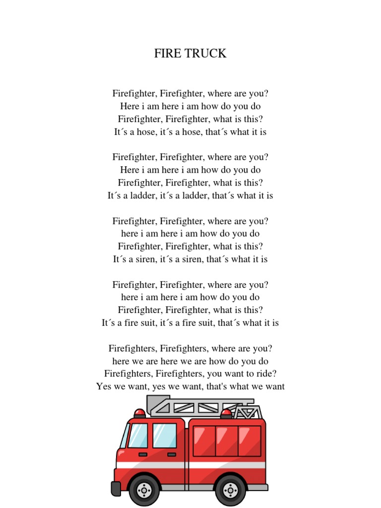 Firefighter Song for Preschoolers | PDF | Language Arts & Discipline ...