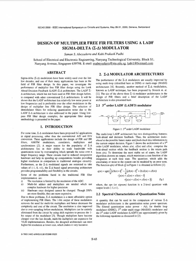 Design of Multiplier Free Fir Filters Using A Ladf Sigmadelta M PDF