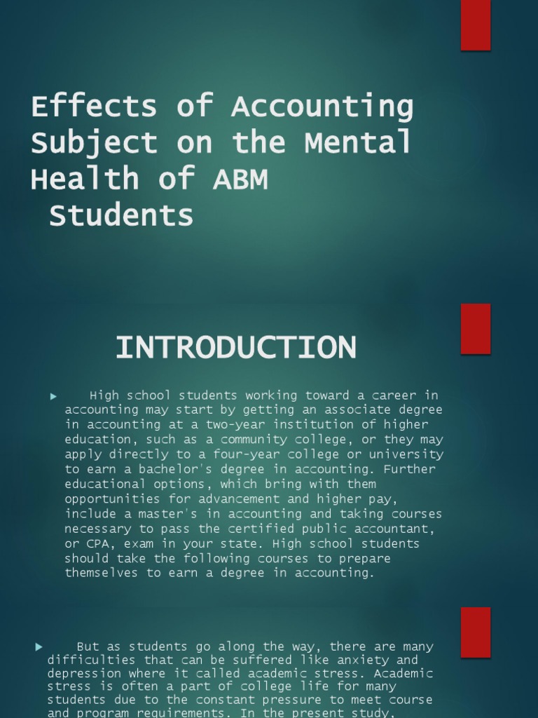 Effects of Accounting Subject On The Mental Health of ABM Students