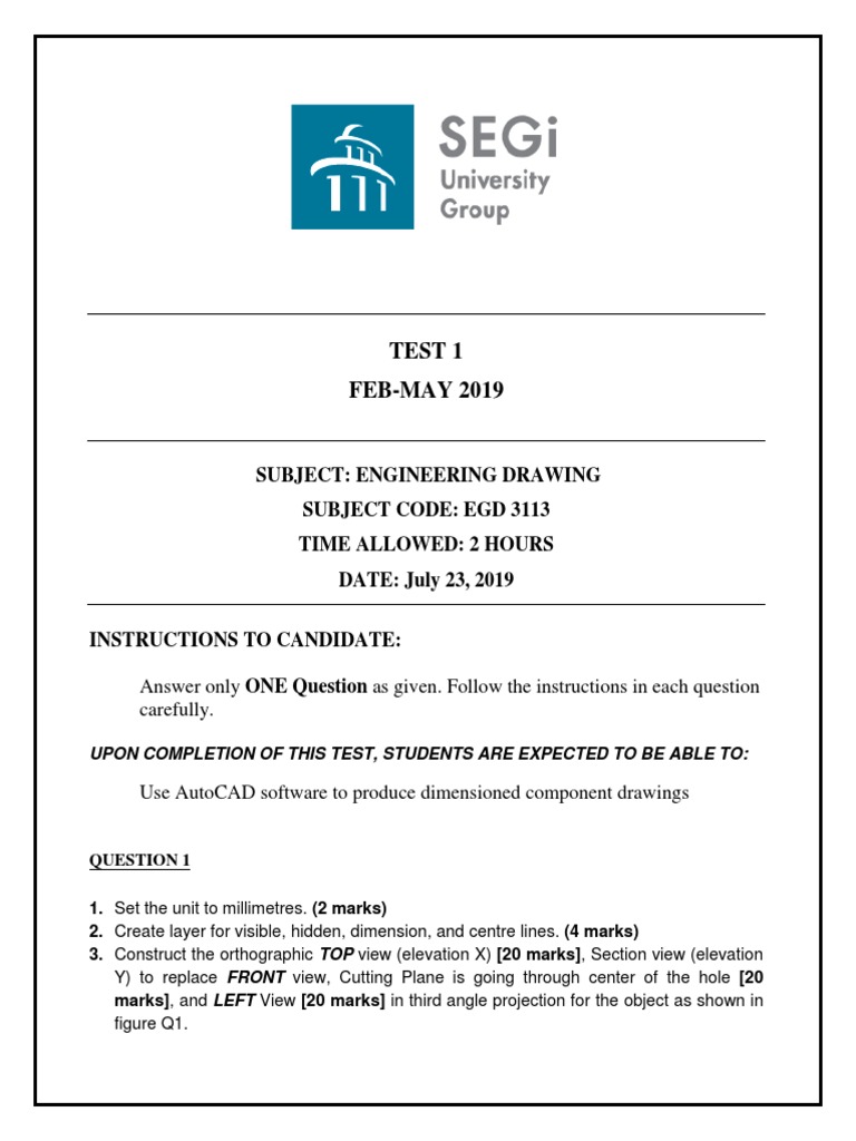 Engineering Drawing Test EGD 3113 | PDF | Computers