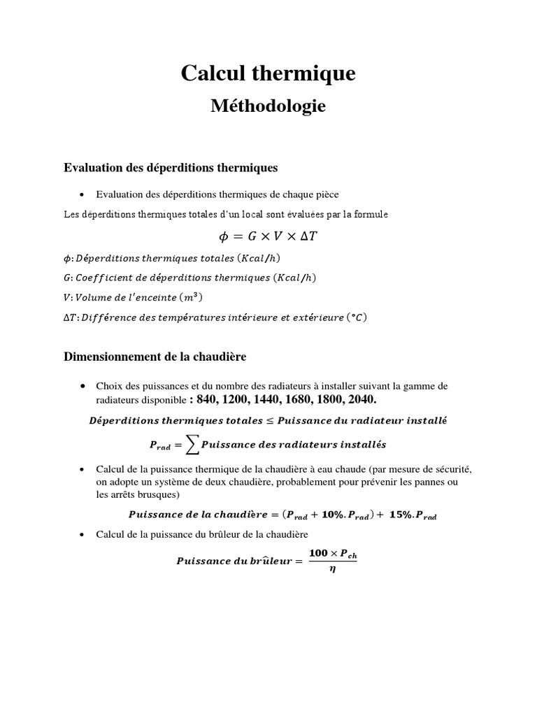 Calcul des Déperditions Thermiques PDF Chaudière Phénomène de — free download