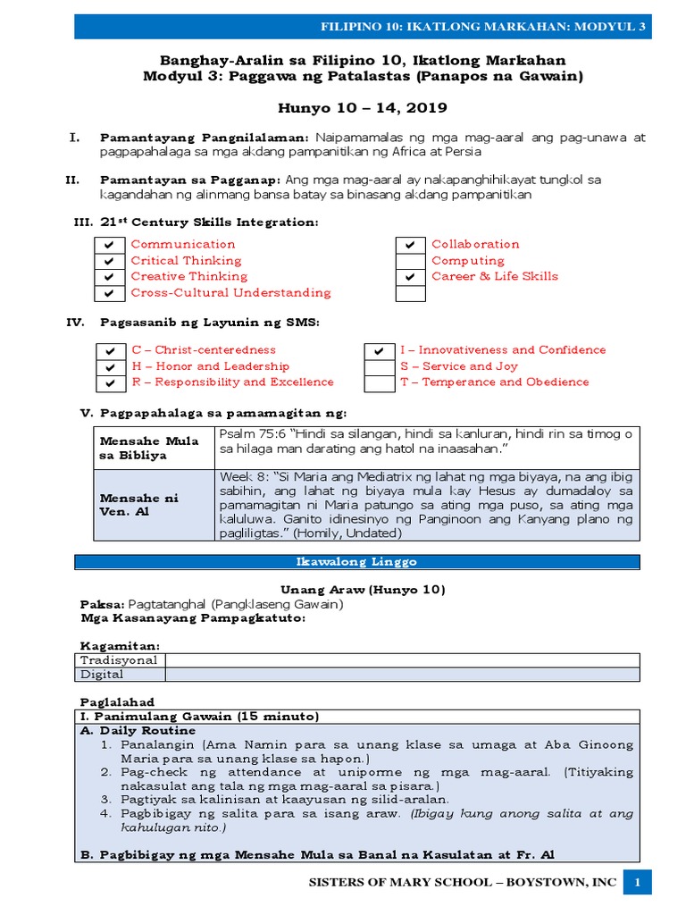Grade 10 Filipino Template 