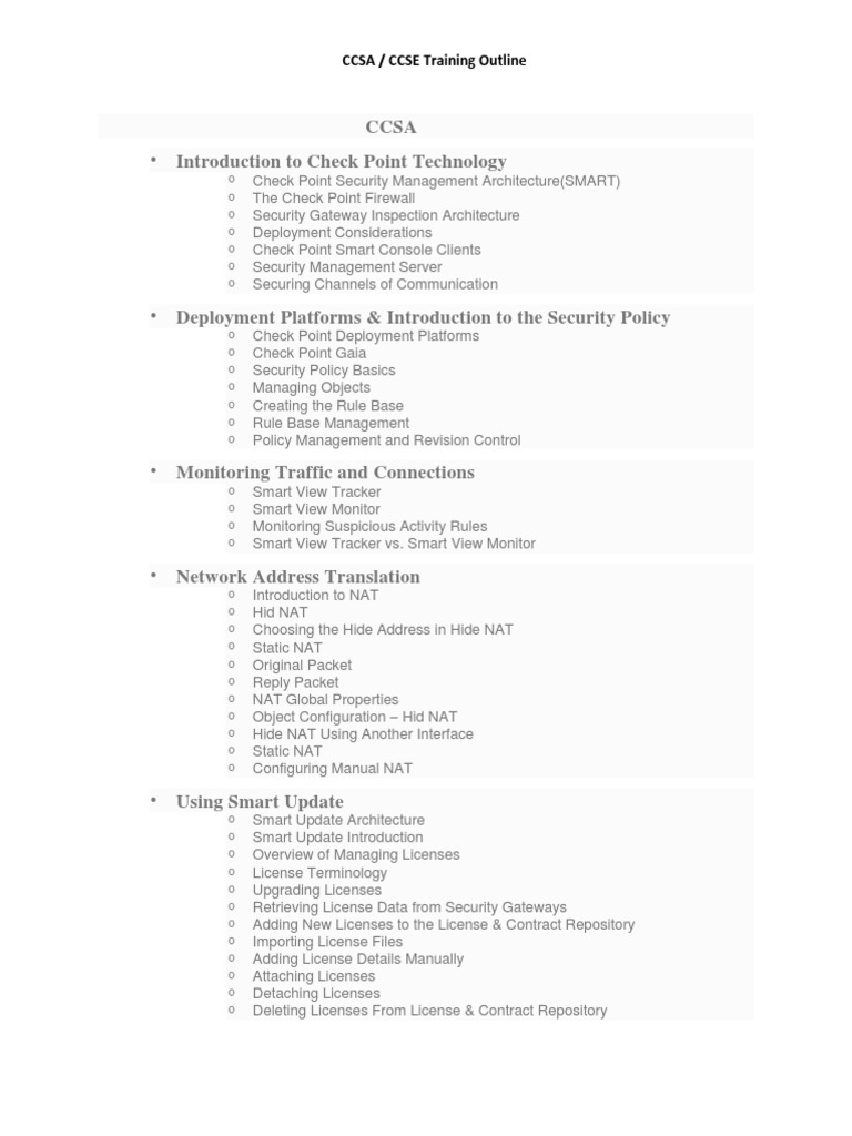 Ccsa Introduction To Check Point Technology: CCSA / CCSE Training ...