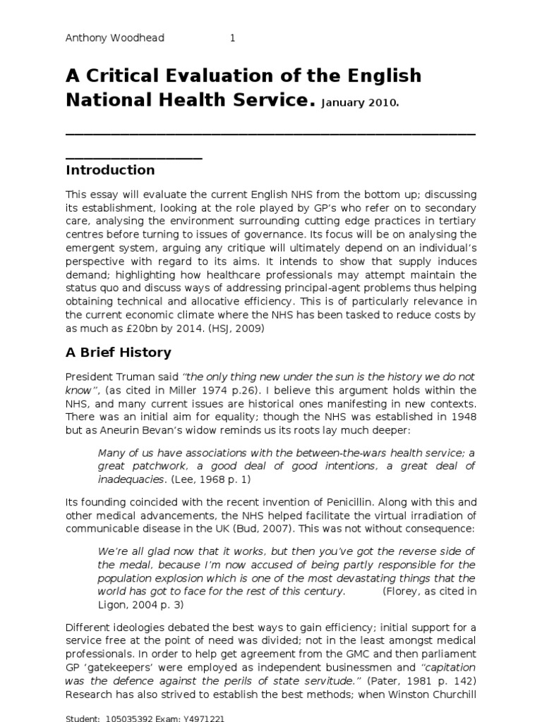 essay on service for nhs