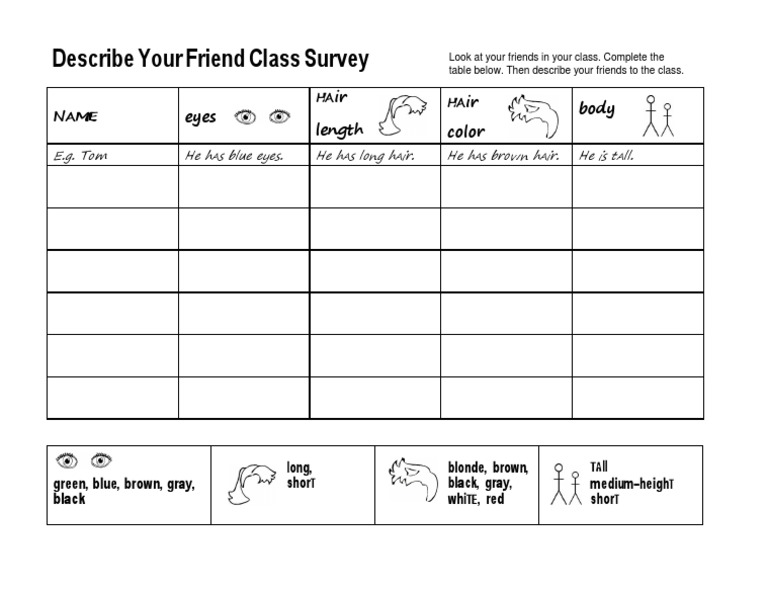 Friend Description Class Survey | PDF