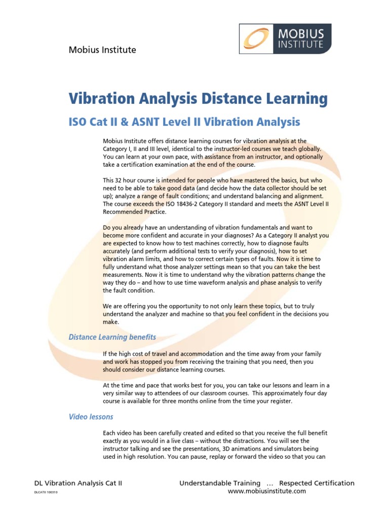 Vibration Analysis Distance Learning ISO Cat II & ASNT Level II