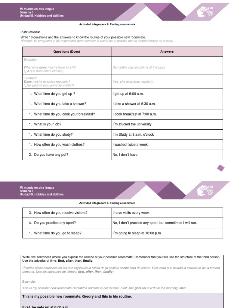 Roommate Routine Questions Exercise | PDF | Foreign Language Studies ...