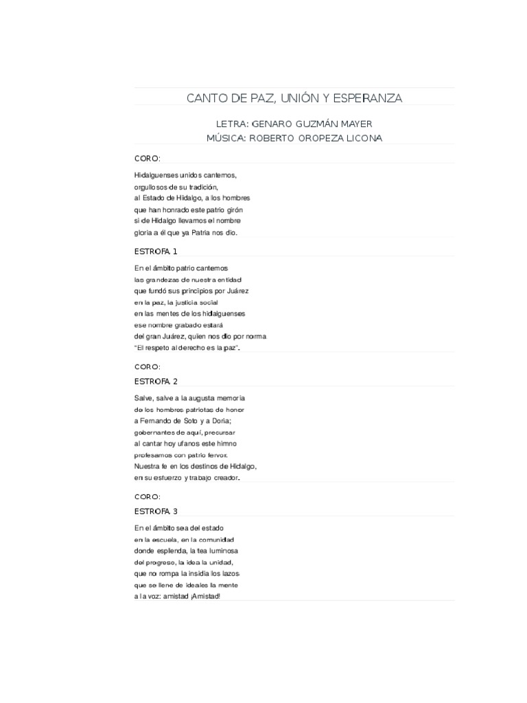 Himno Al Estado de Hidalgo | PDF