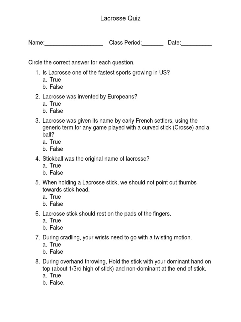 Lacrosse Quiz PDF