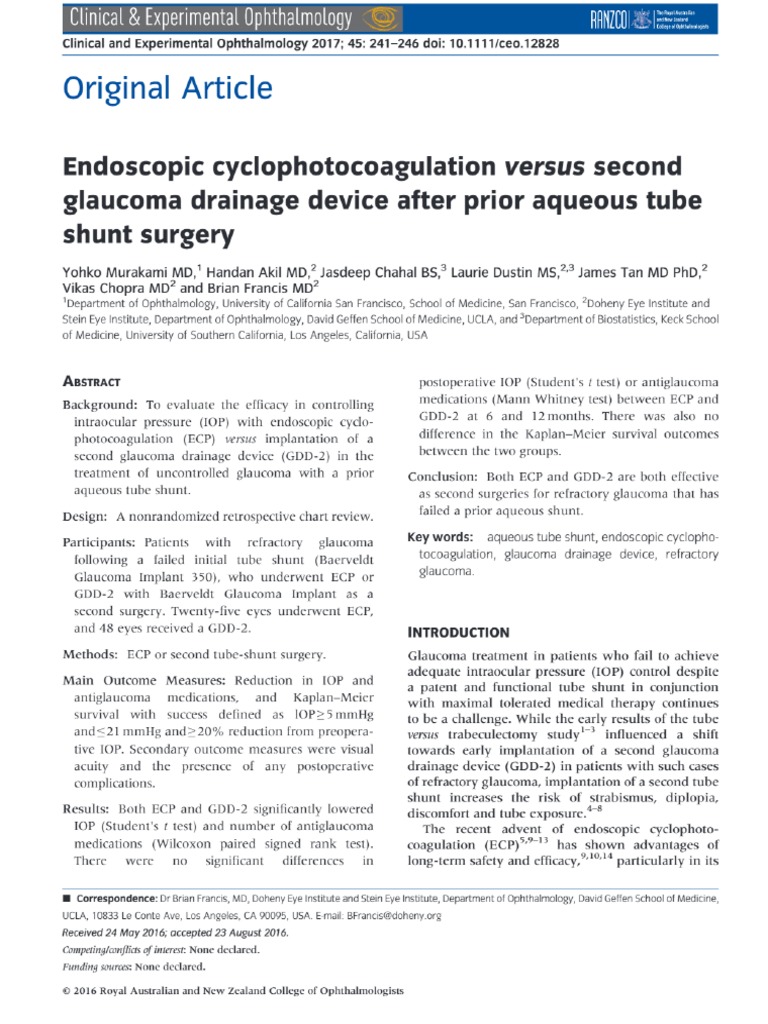 Endoscopic Cyclophotocoagulation Versus Second Drainage Device