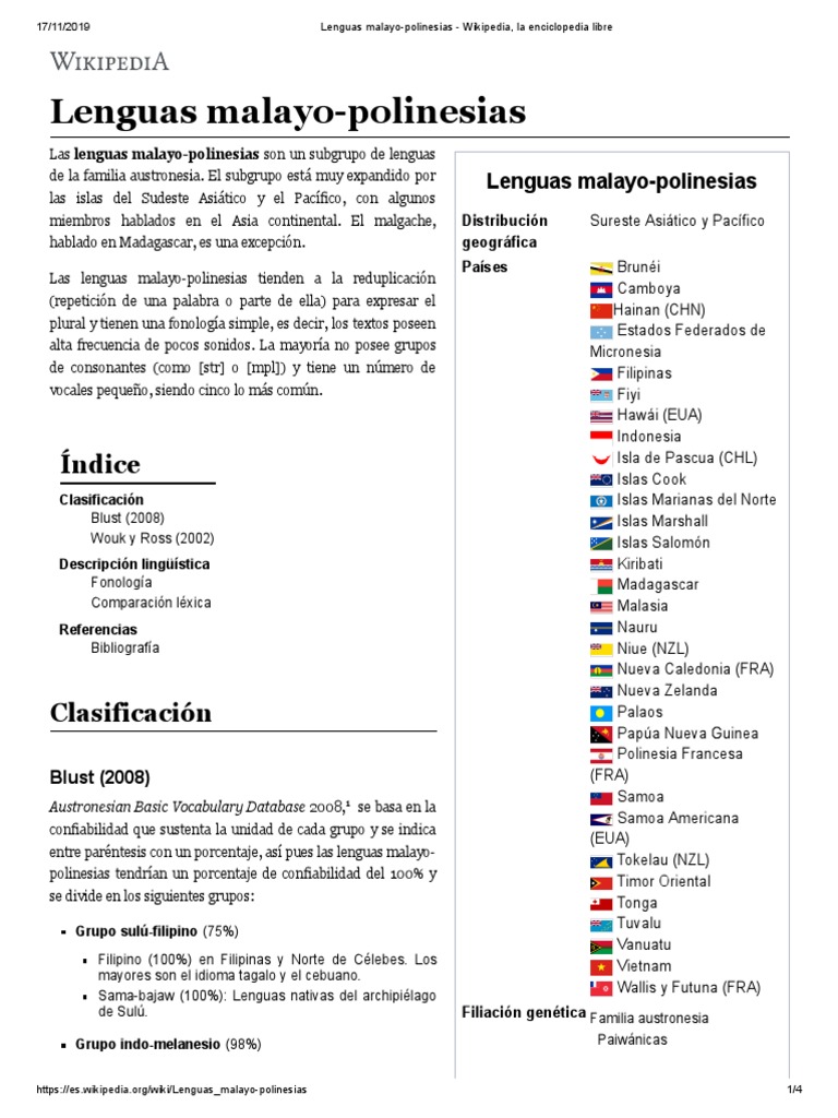 Lenguas MalayoPolinesias Wikipedia, La Enciclopedia Libre PDF