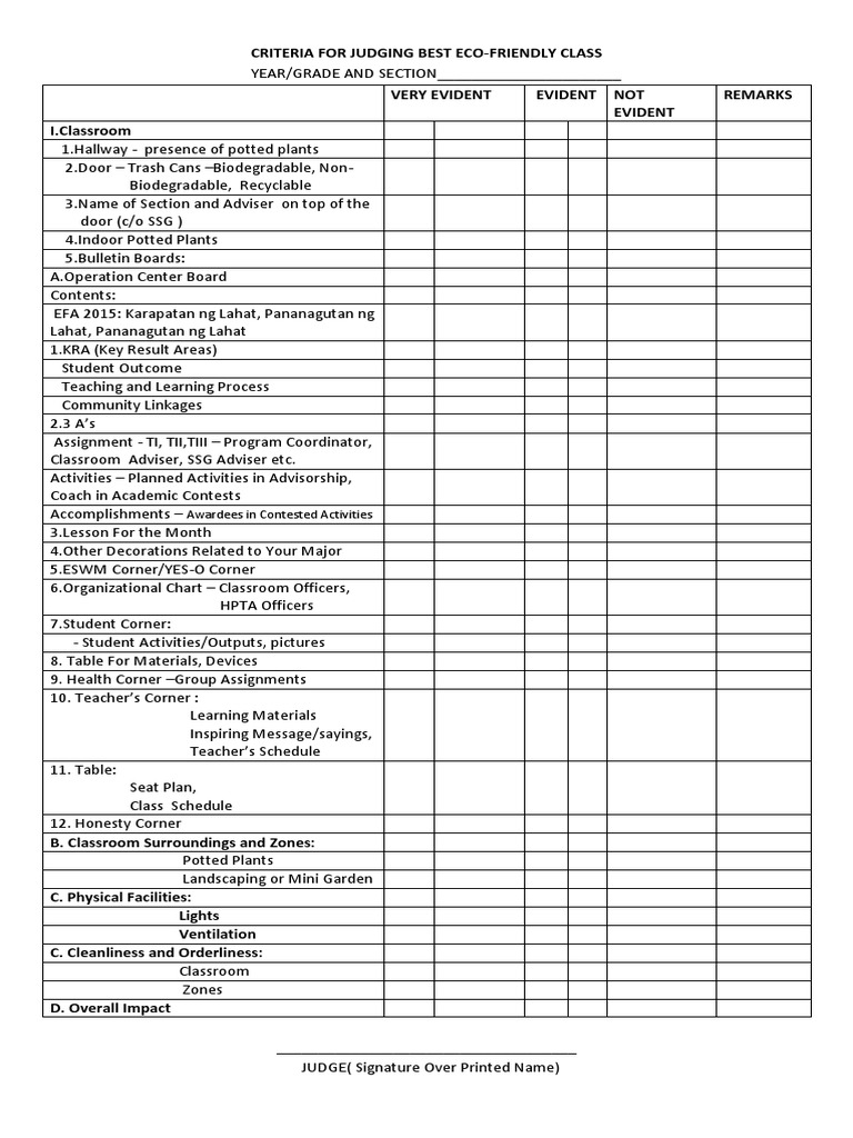 Criteria For Judging Best Eco PDF Classroom Education Theory