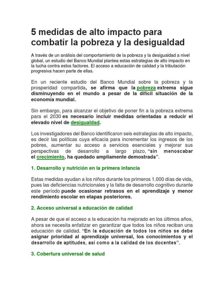 5 Medidas de Alto Impacto para Combatir La Pobreza y La Desigualdad ...