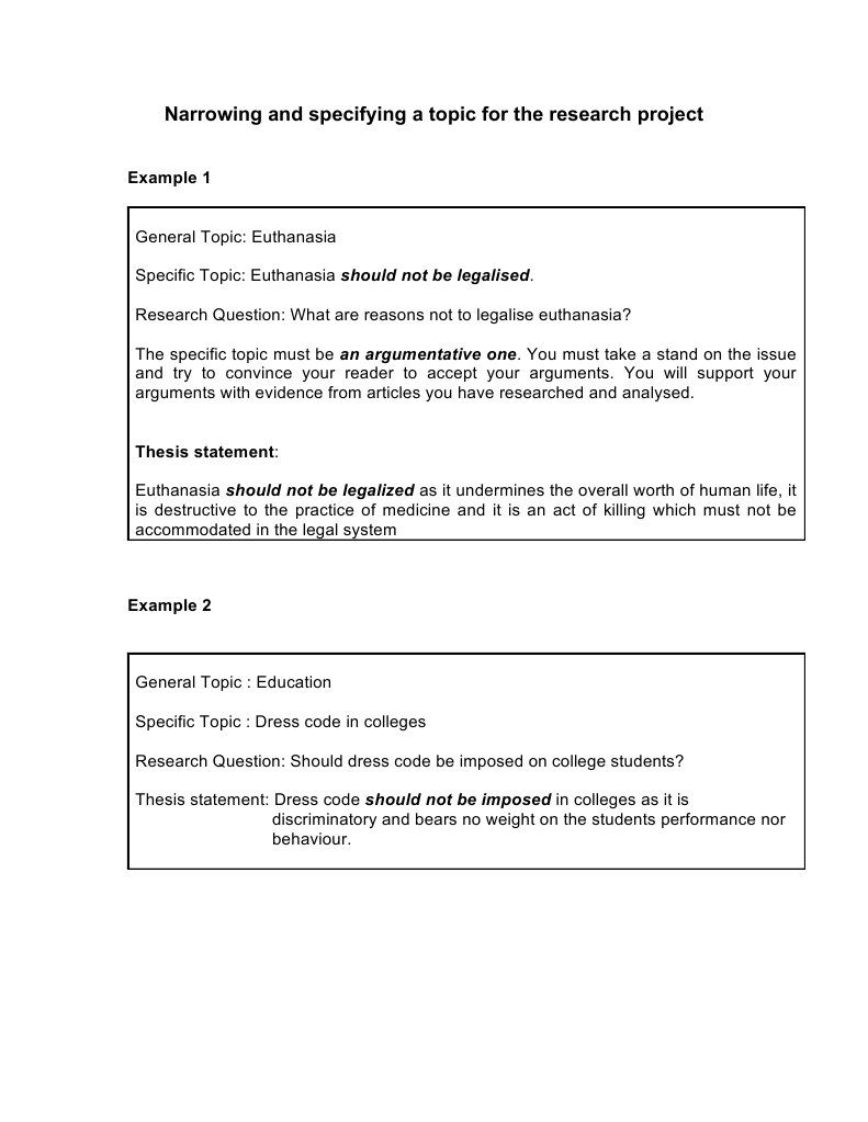 Narrowing and Specifying A Topic For The Research Project | PDF