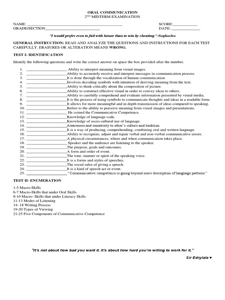 Oral Communication Midterm Exam Guide | PDF | Thought | Communication