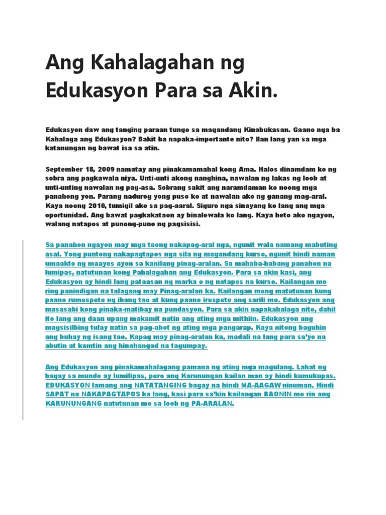 Sanaysay Sa Edukasyon