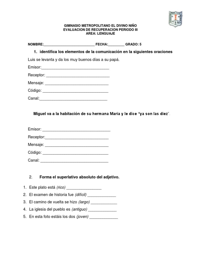Evaluación de Lenguaje para 5to Grado | PDF | Negocios | Finanzas y dinero