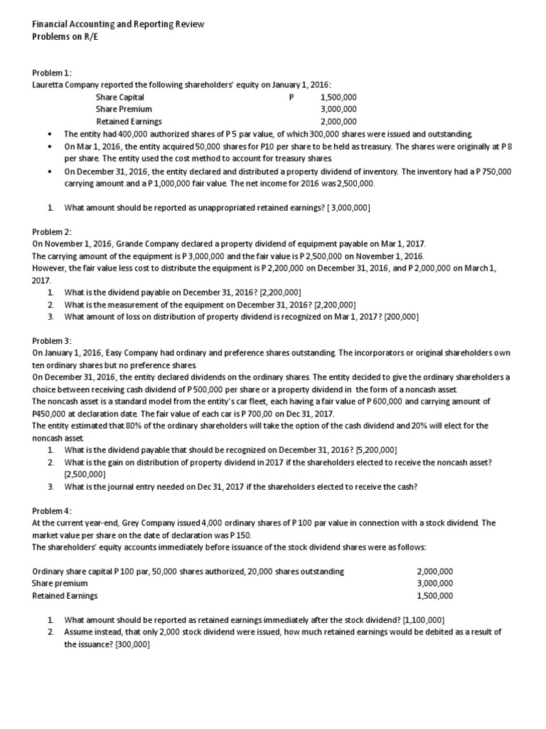 Problems On Retained Earnings PDF Stocks Retained Earnings