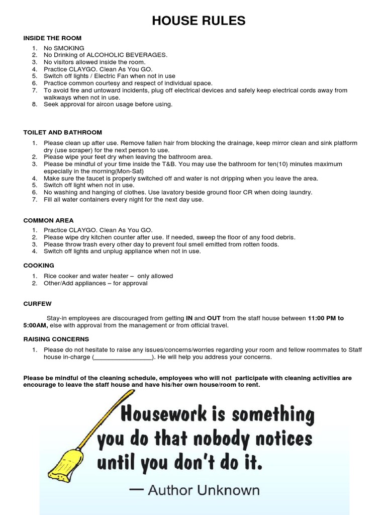 Staff House Rules and Guidelines | PDF