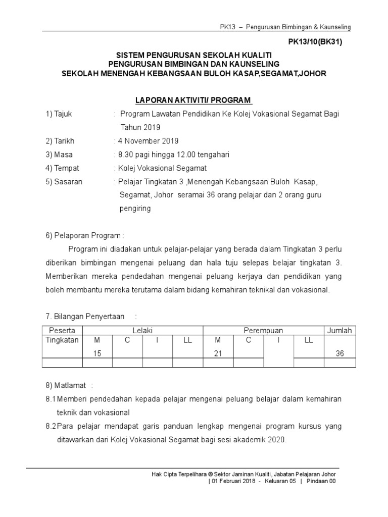 Laporan Lawatan Ke Kolej Vokasional Segamat Doc