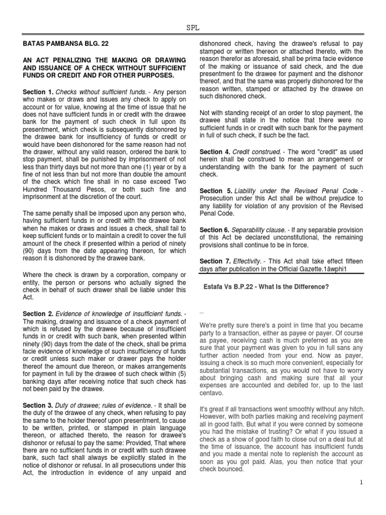 Estafa vs BP 22: Key Differences Explained | PDF | Cheque | Fraud