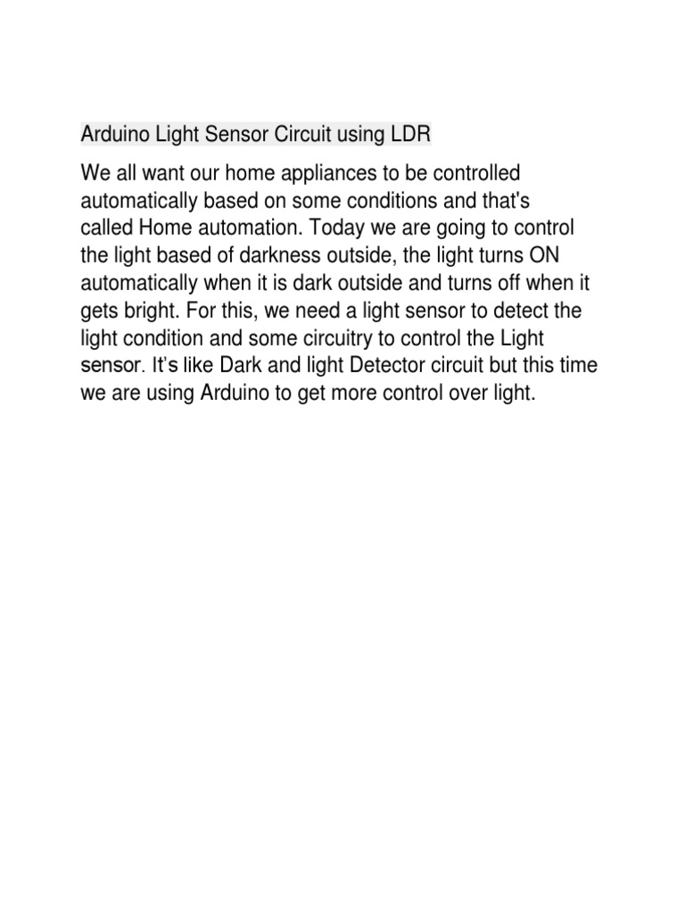 Arduino Light Sensor Circuit Using LDR | PDF | Electronic Circuits ...