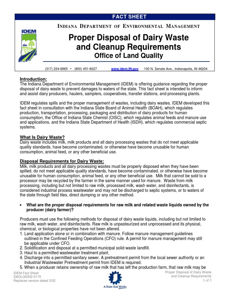 Dairy Waste Disposal Guidelines in Indiana | PDF | Dairy | Waste Management