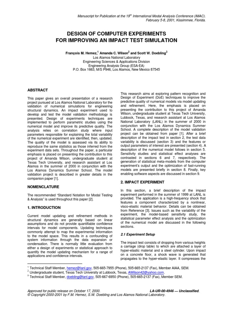 Design of Computer Experiments For Improving An Impact Test Simulation ...