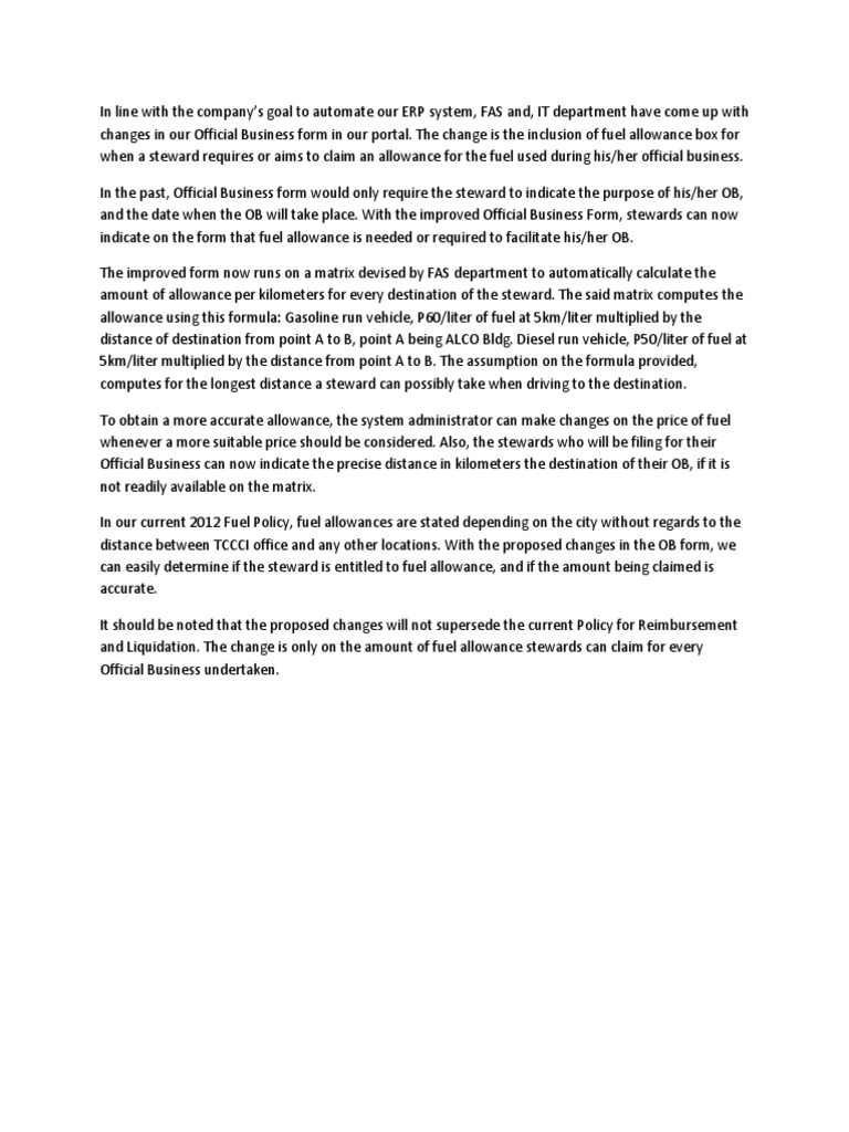 Fuel Allowance Memo PDF