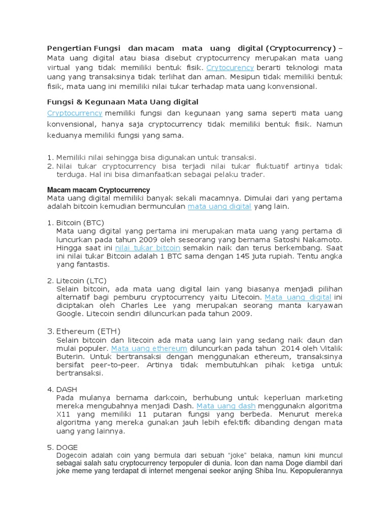 Jenis dan Fungsi Cryptocurrency | PDF | Game & Aktivitas