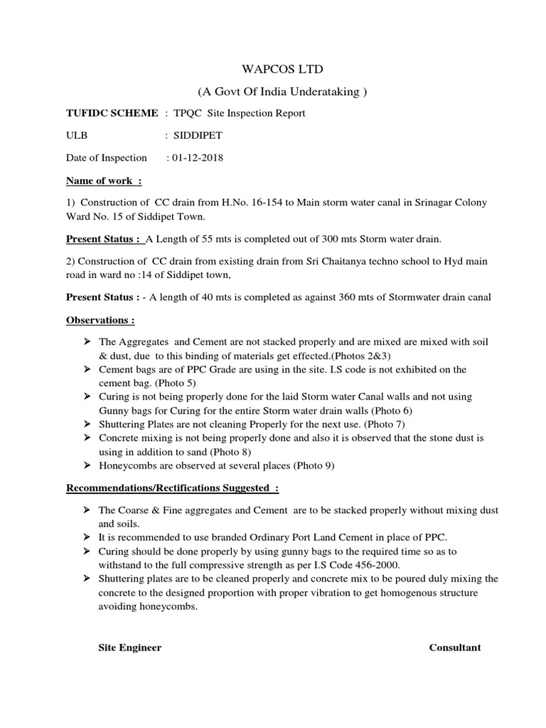Siddipet Storm Water Drain Inspection Report | PDF | Storm Drain | Concrete