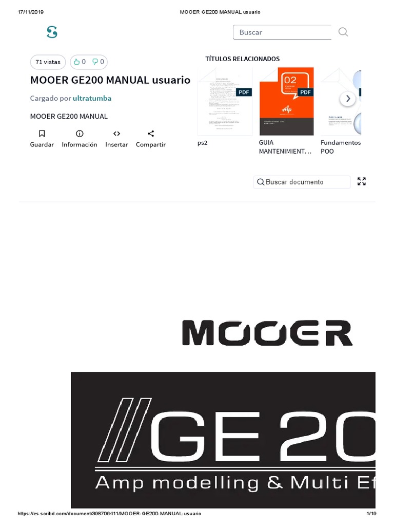 Mooer Ge200 Manual Usuario PDF Publicación electrónica Informática
