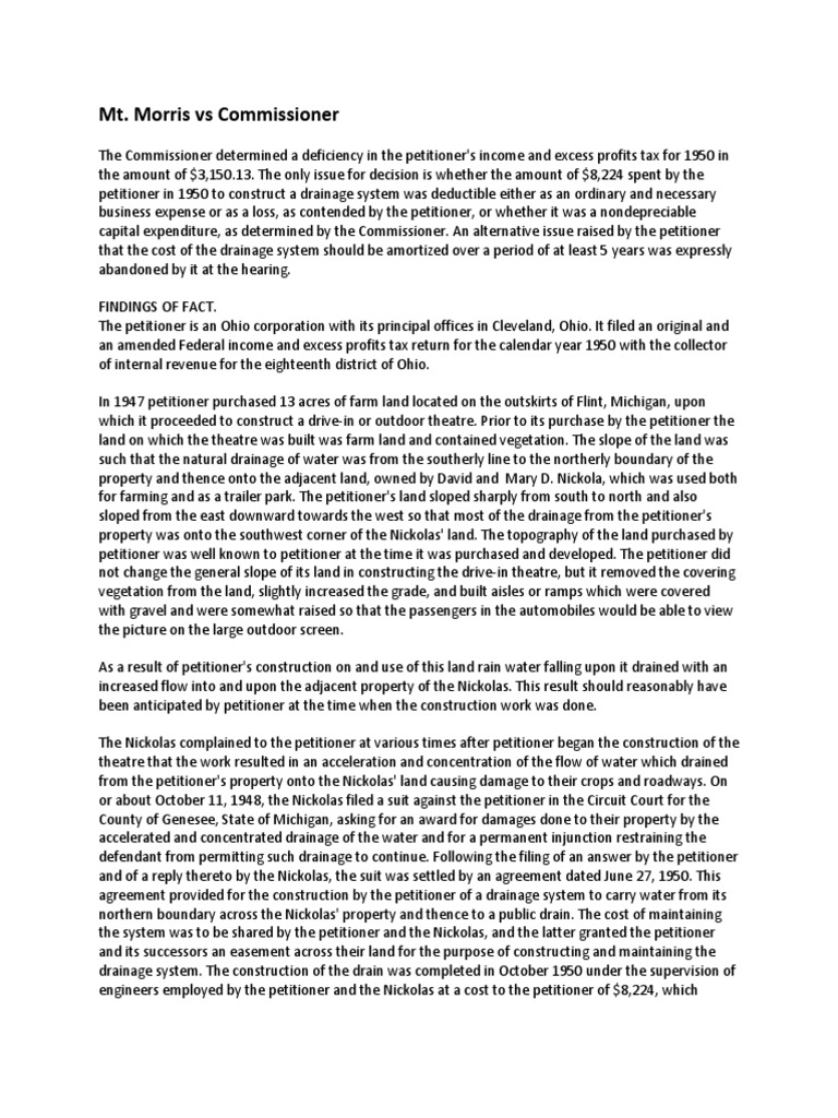 Mt. Morris Vs Commissioner PDF Expense Tax Deduction