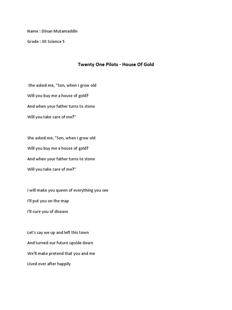 Twenty One Pilots House of Gold PDF