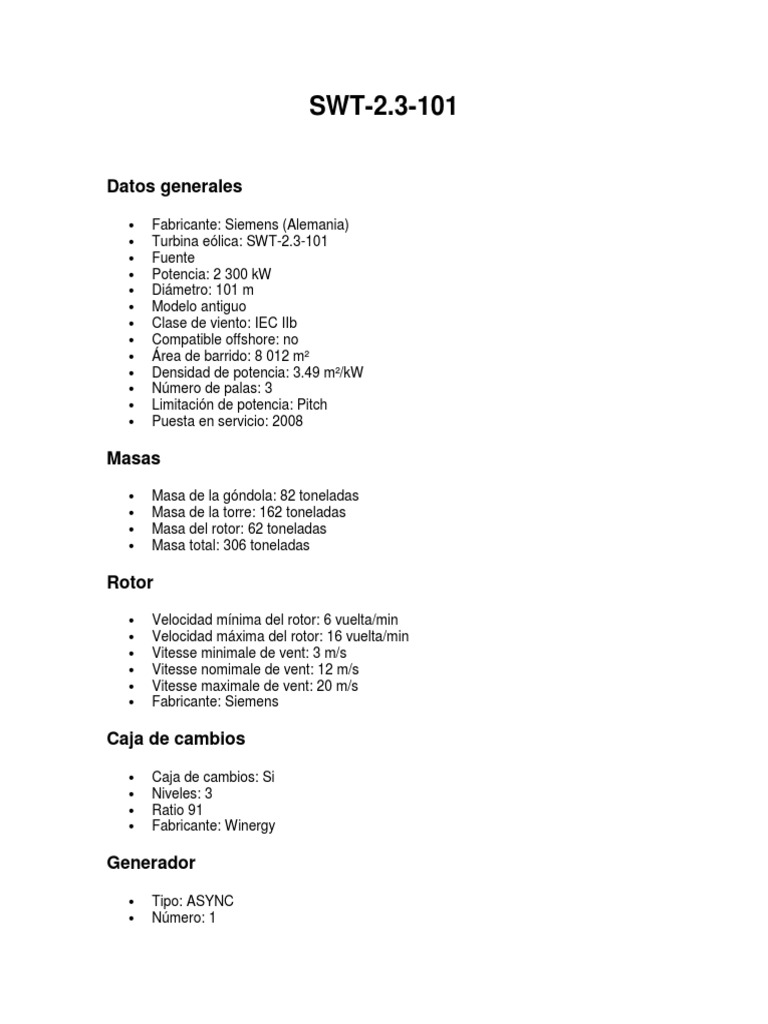 Aerogenerador Siemens SWT-2.3-101 | PDF