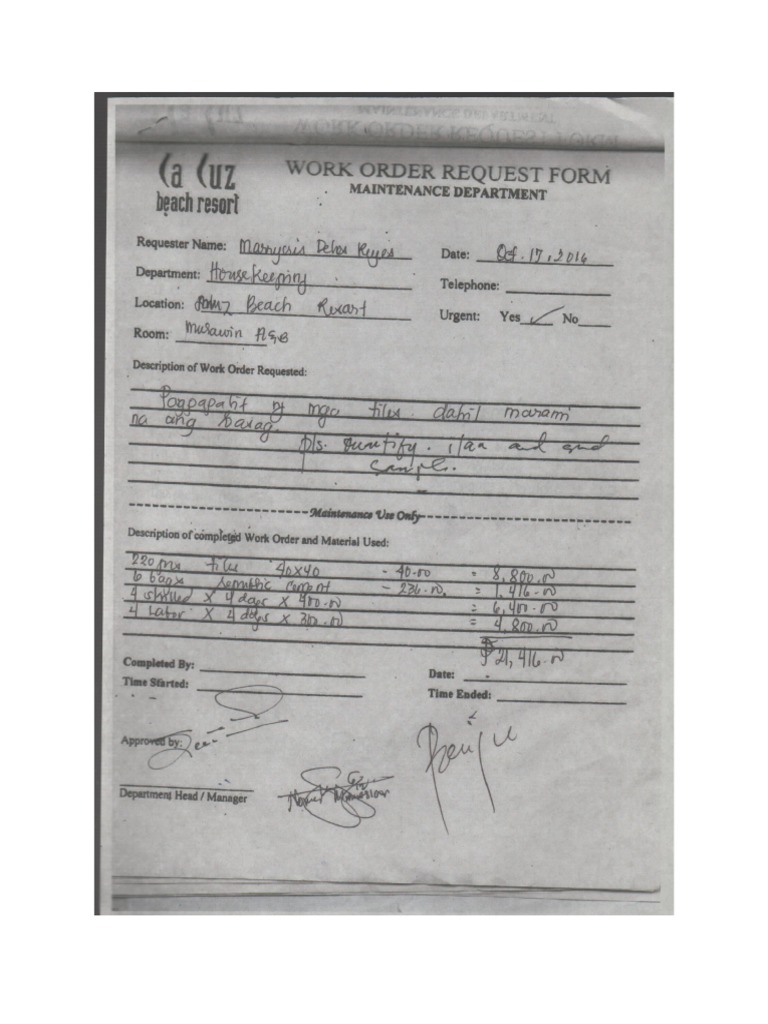Work Order Pdf