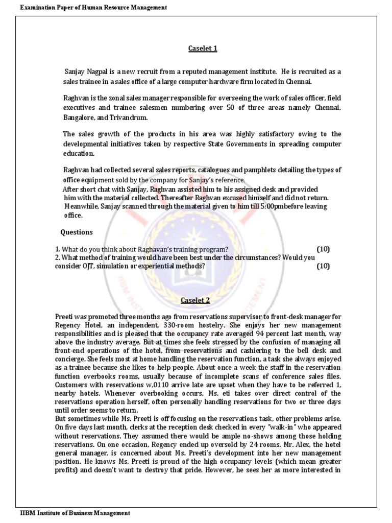 Human Resource Management Exam Paper | PDF | Business | Psychological ...