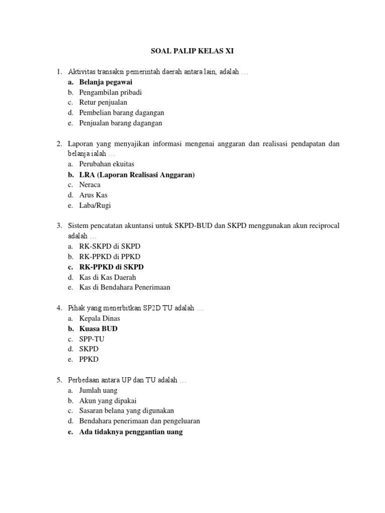 Soal Palip Kelas Xi