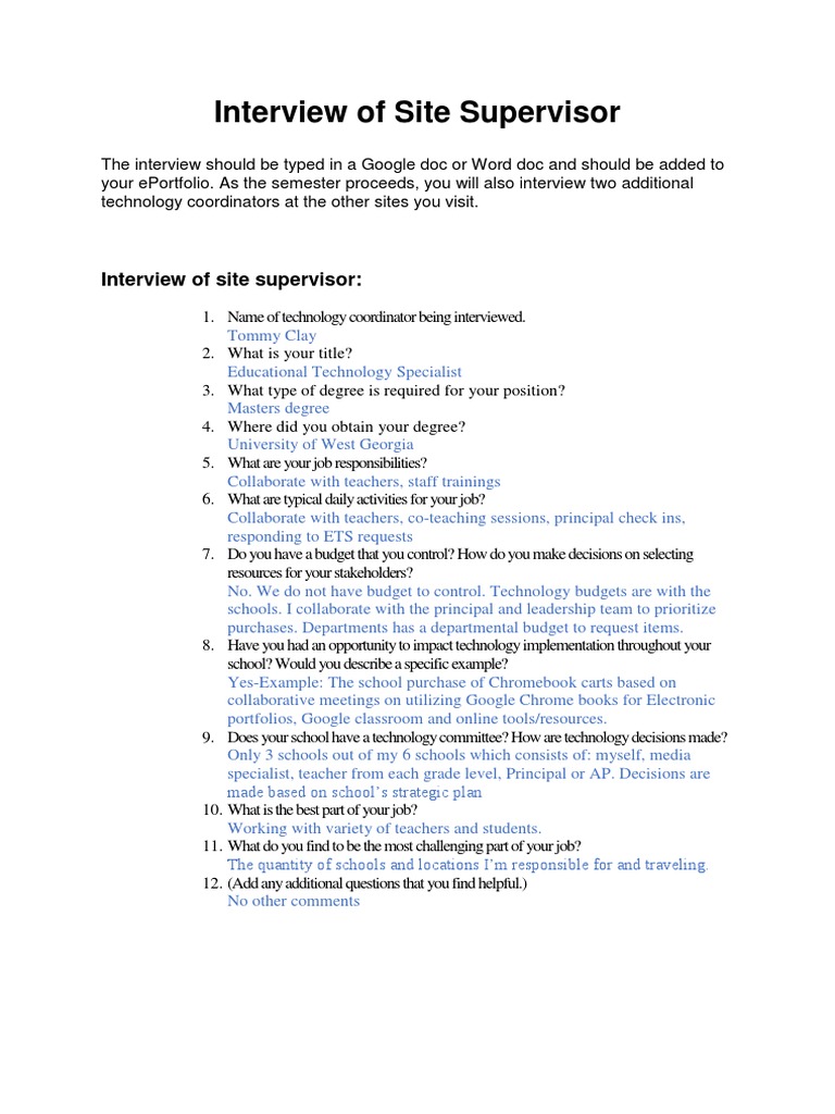 Site Supervisor Interview | PDF | Educational Technology | Teachers