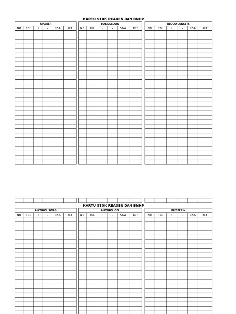 Stock card for reagents and medical supplies | PDF | Nutrients ...