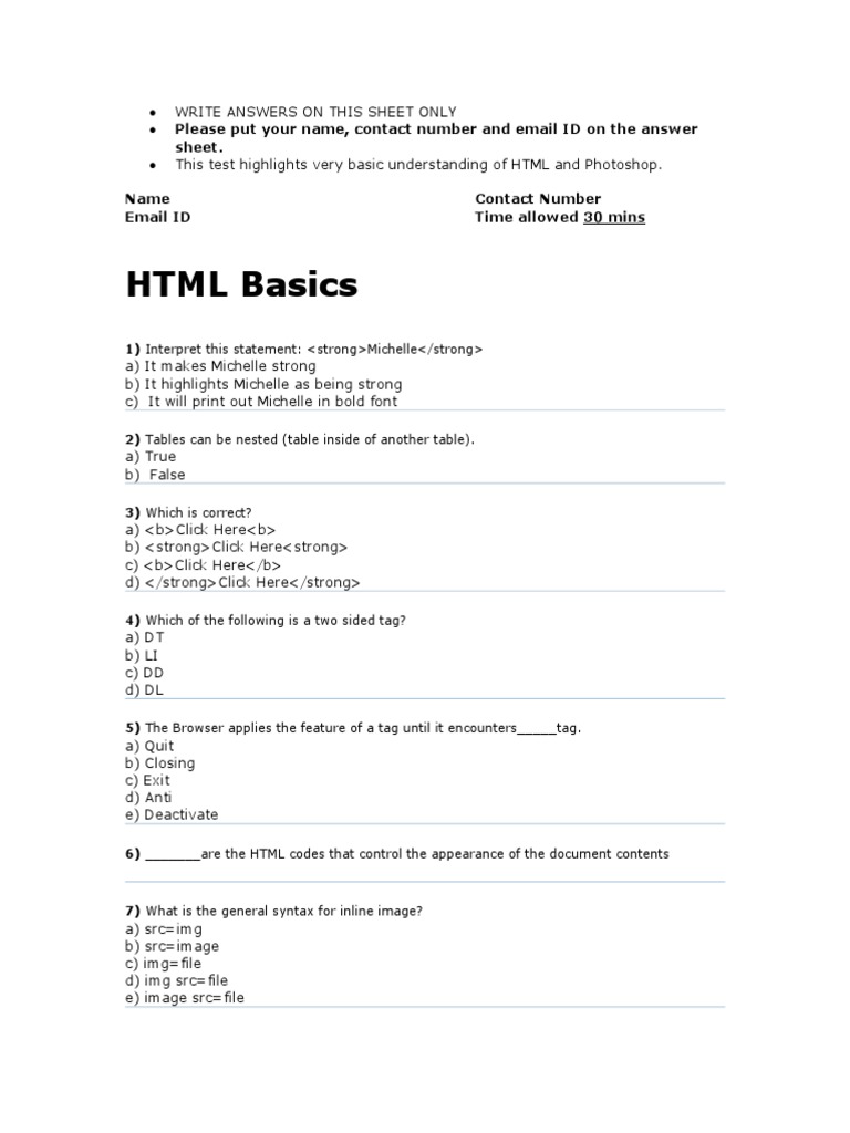 HTML Basics: Please Put Your Name, Contact Number and Email ID On The ...