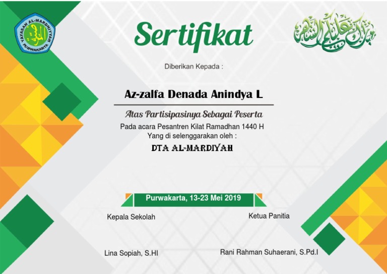 Sertifikat Sanlat Ramadhan 1440 H Editan