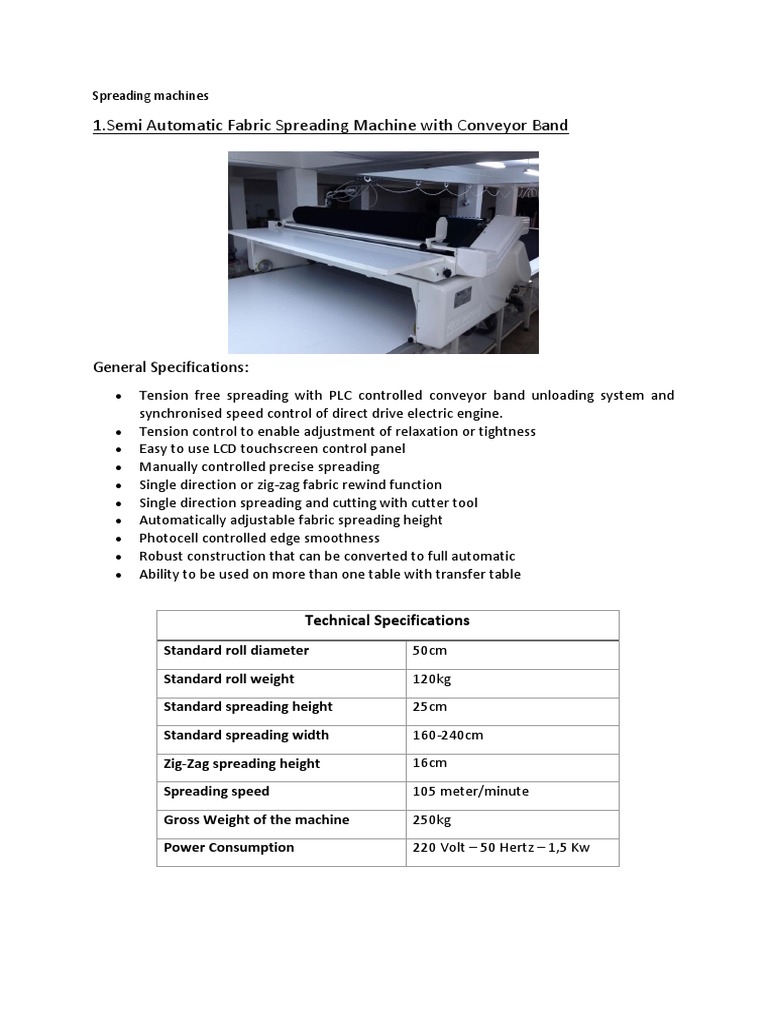 1.semi Automatic Fabric Spreading Machine With Conveyor Band | PDF ...