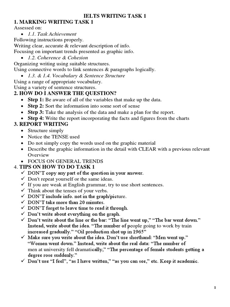 IELTS Writing Task 1 Guide | PDF | Chart | Question