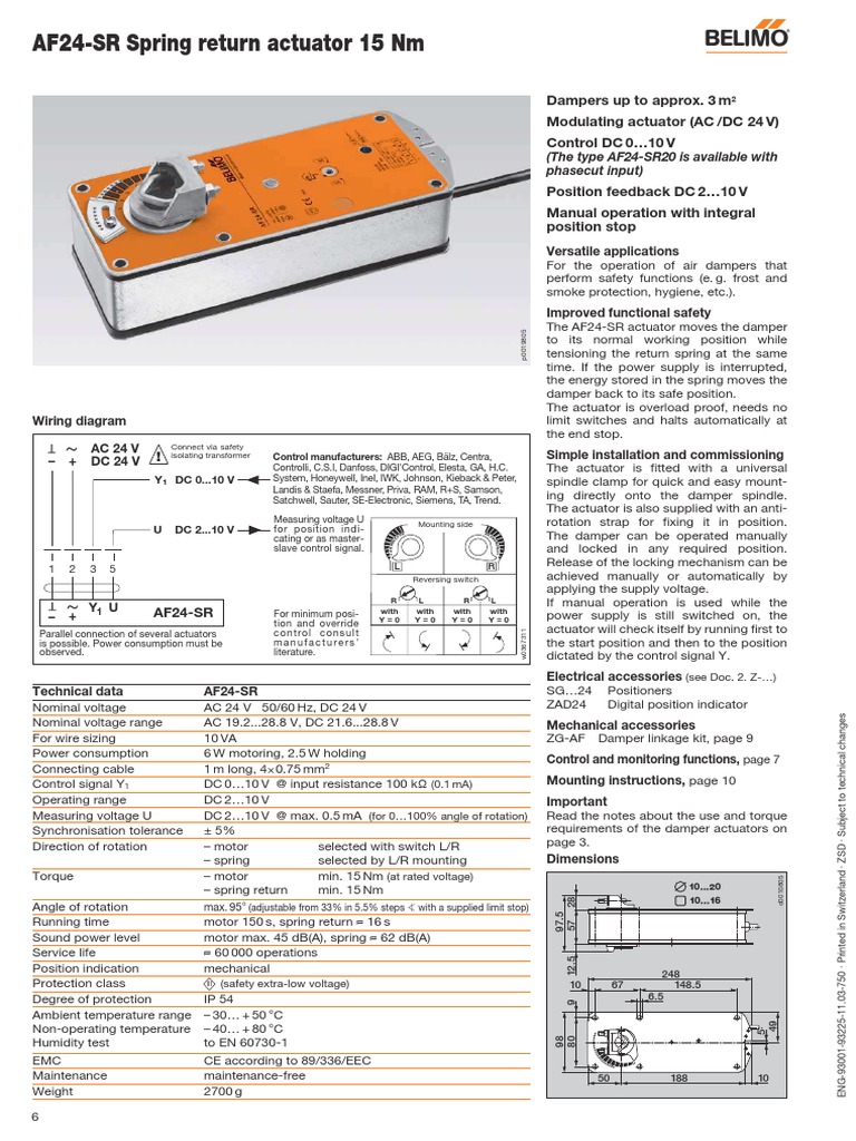 AF24-SR Spring Return Actuator 15 NM: Dampers Up To Approx. 3 M ...