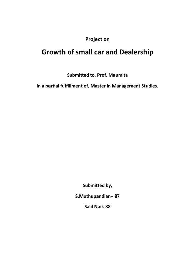 Growth of Small Car and Dealership: Project On | PDF | Sport Utility ...
