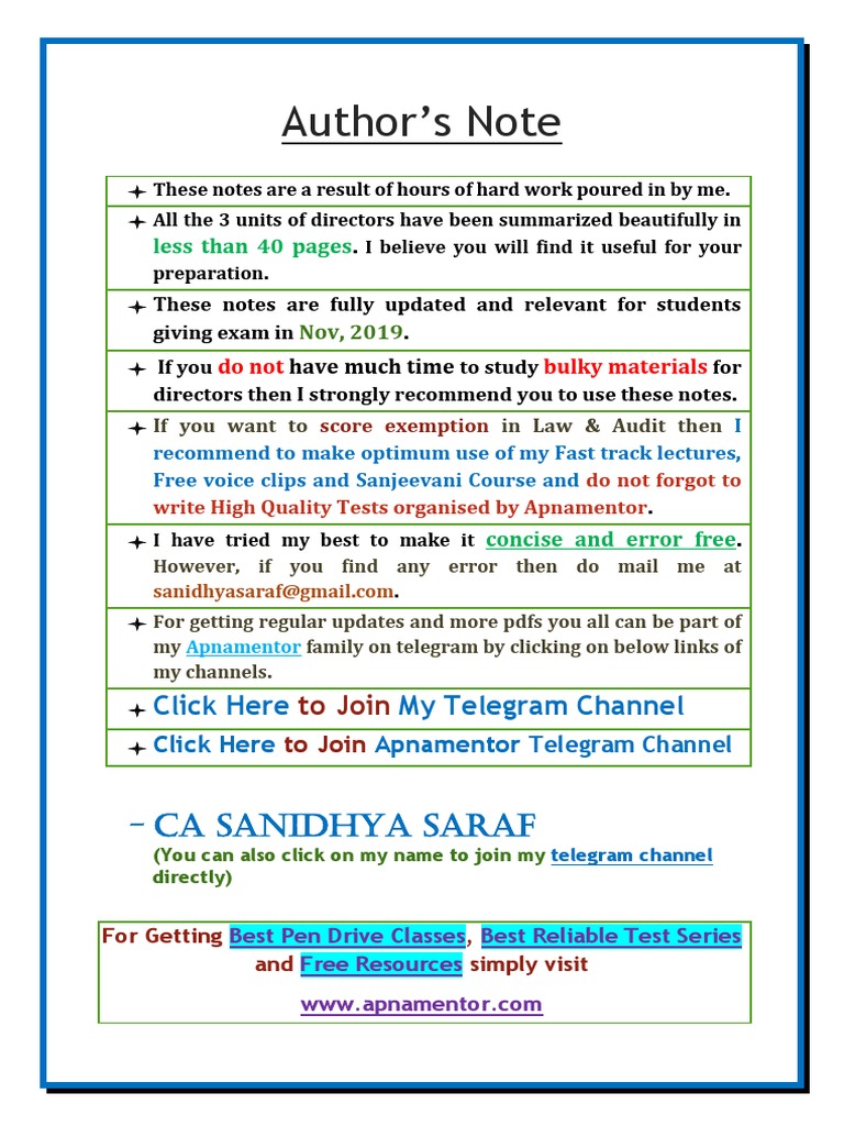 Directors Summary (Sanidhya Saraf) | PDF | Board Of Directors | Audit ...