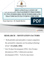 Comparison and Evaluation of Technology Management Processes in Two Wheelers, Four Wheelers and Tractor Manufacturing Industry