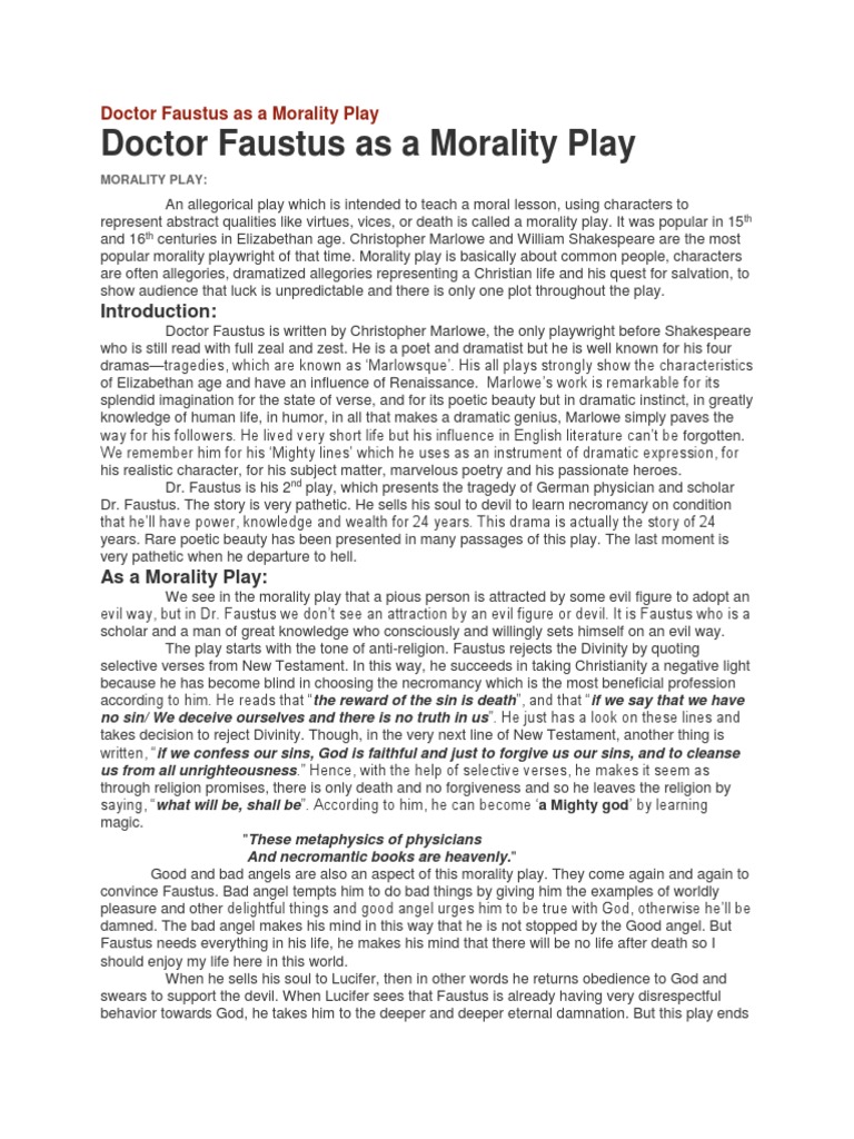 Doctor Faustus As A Morality Play PDF Hell Allegory